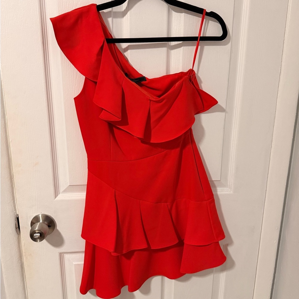 BCBGMaxAzria Vibrant Red One-Shoulder Dress